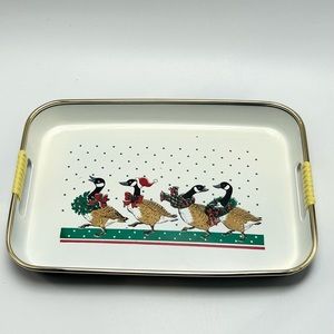🪶🎄🎁♥️💚❄️Vintage Christmas Canadian Goose Lacquerware Holiday Serving Tray.